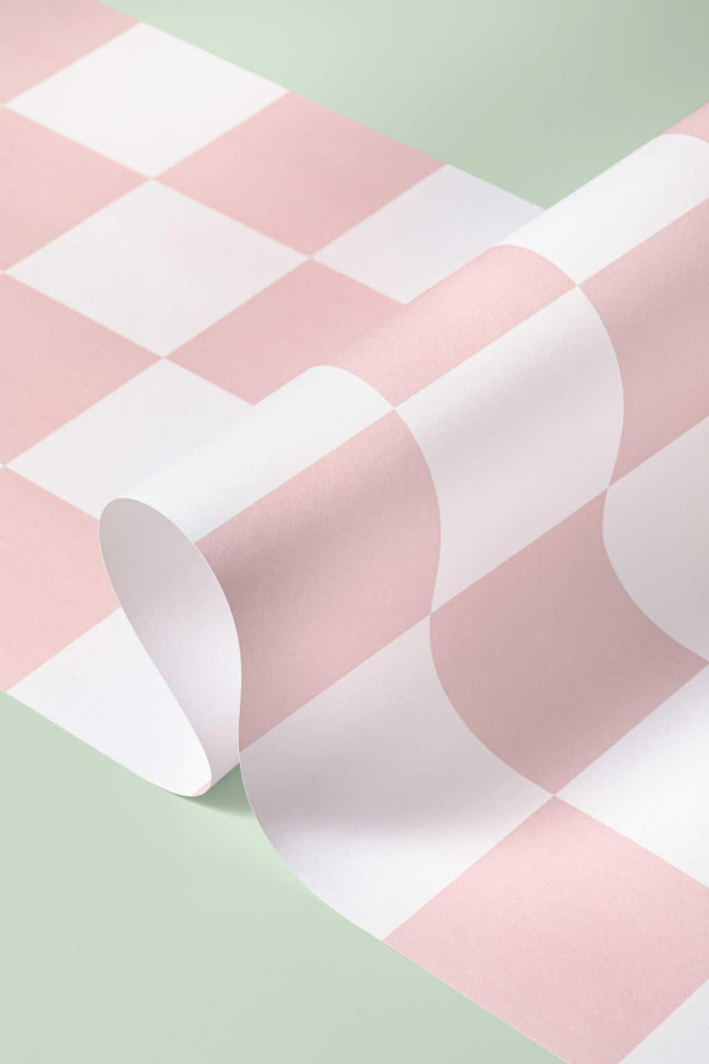 Roll of The Sugar Check wallpaper in candy pink and white, view 4