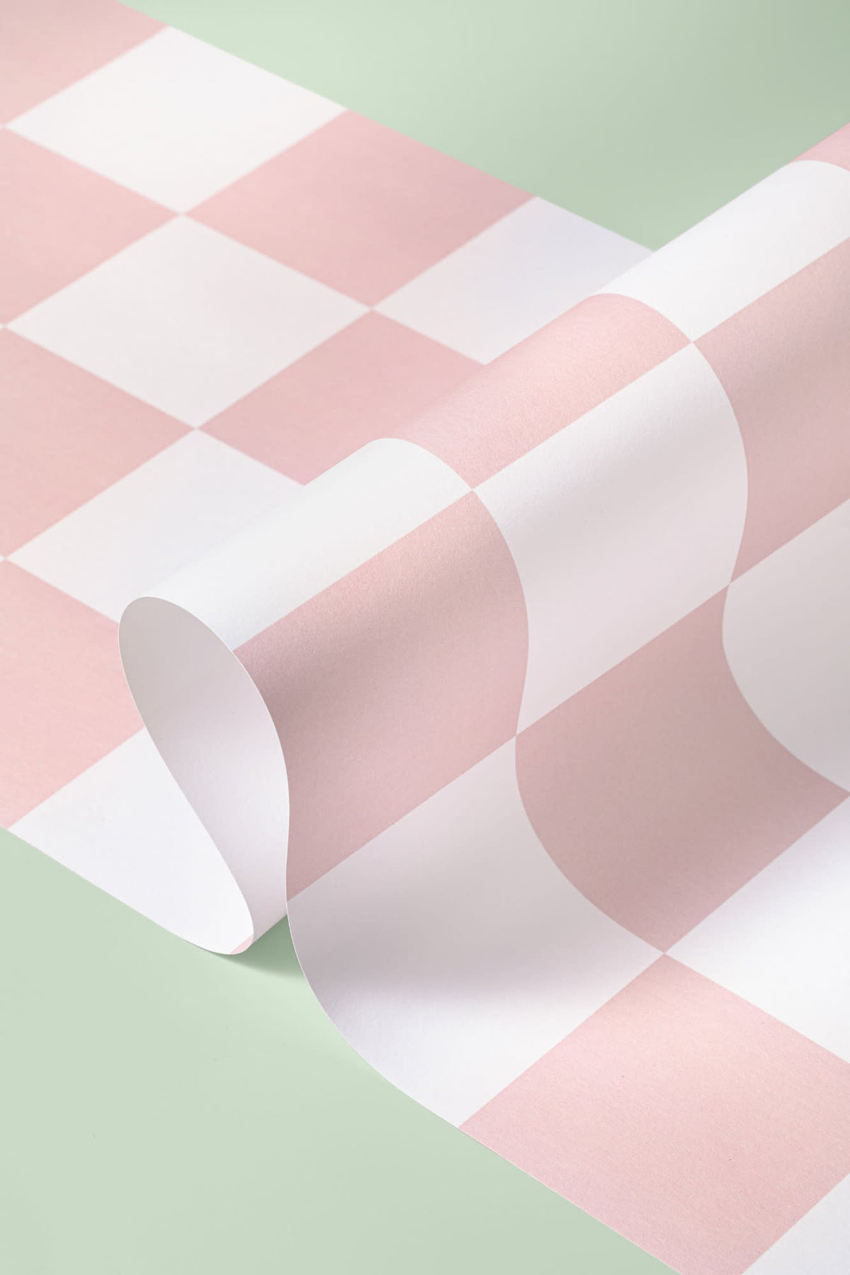 Roll of The Sugar Check wallpaper in candy pink and white, view 4