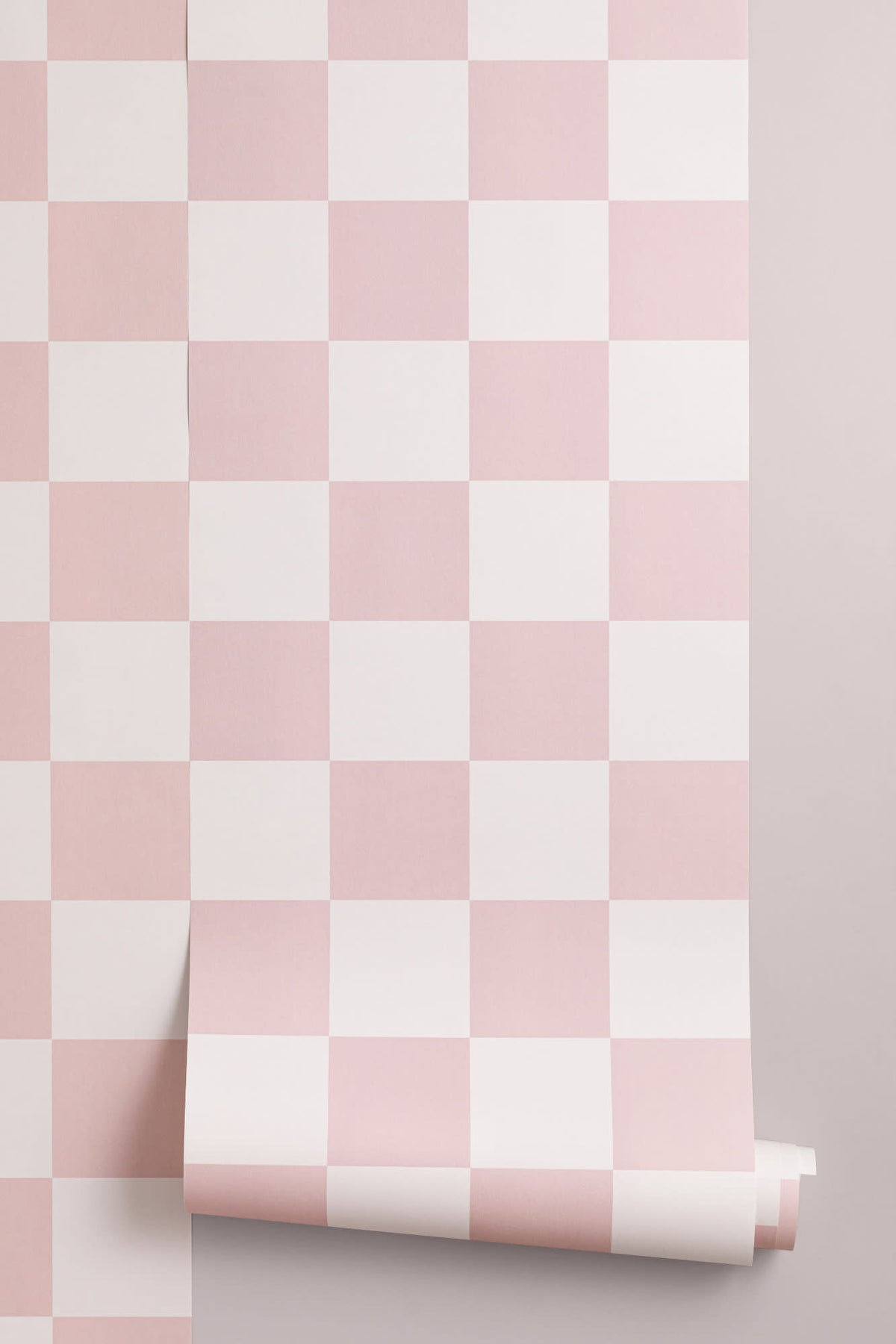 Roll of The Sugar Check wallpaper in candy pink and white, another angle