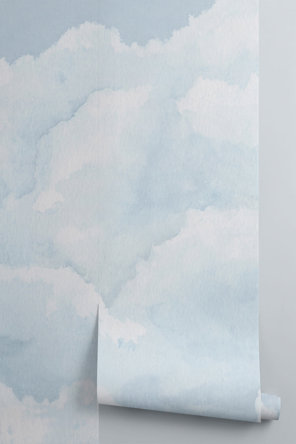 Rolled panel of The Summer Cloudscape mural in pastel sky blue
