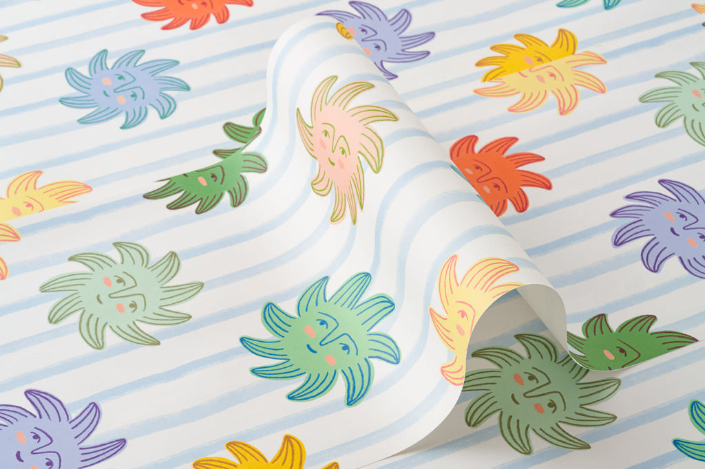 Roll of The Sunbeam Stripe wallpaper in duck egg and sunshine