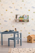 The Sunshower Sky wallpaper in cream and pastel in a child's bedroom