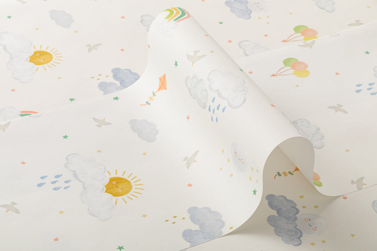 Roll of The Sunshower Sky wallpaper in cream and pastel