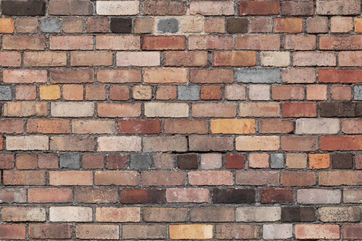 Full artwork view of The Terrace Brickwork mural in umber brown, showing weathered red brickwork