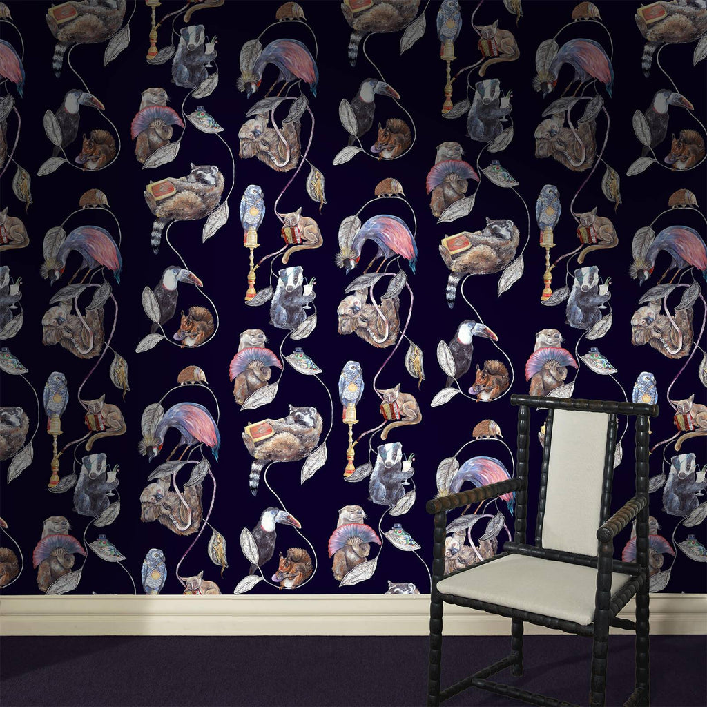 The Theatre Stripe | Midnight Blue Luxe — hung-wall roomshot