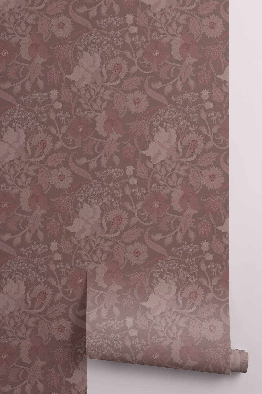 Roll of The Thistle Manor wallpaper in mulberry plum