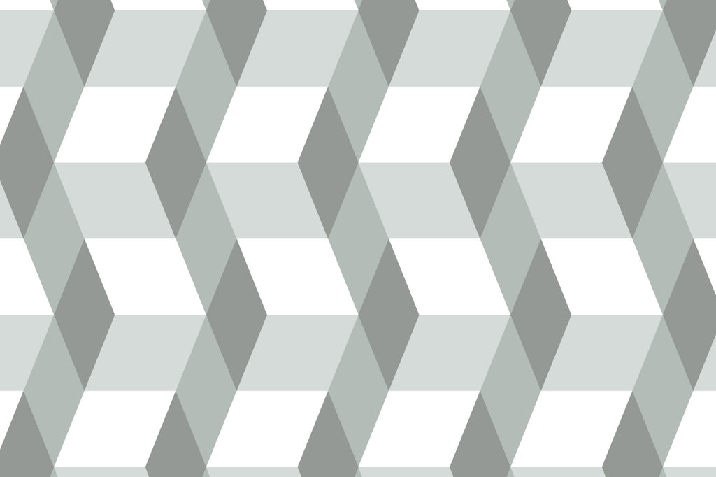 Flat pattern view of The Tumbling Block wallpaper in sage grey, showing the 3D cube illusion