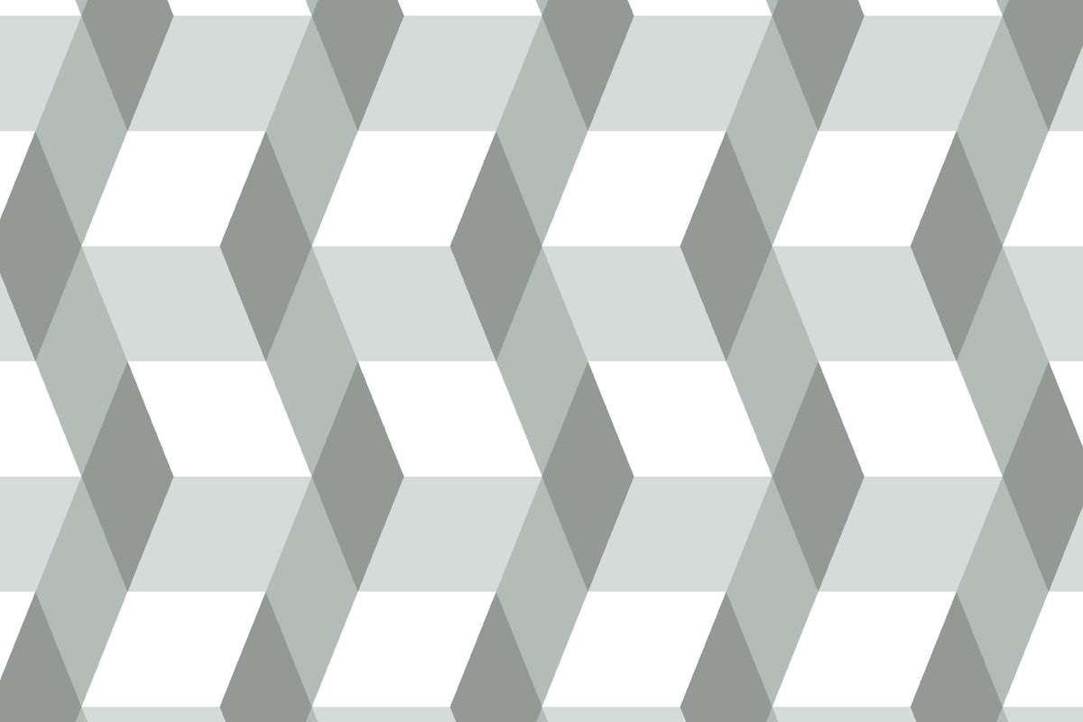 Flat pattern view of The Tumbling Block wallpaper in sage grey, showing the 3D cube illusion