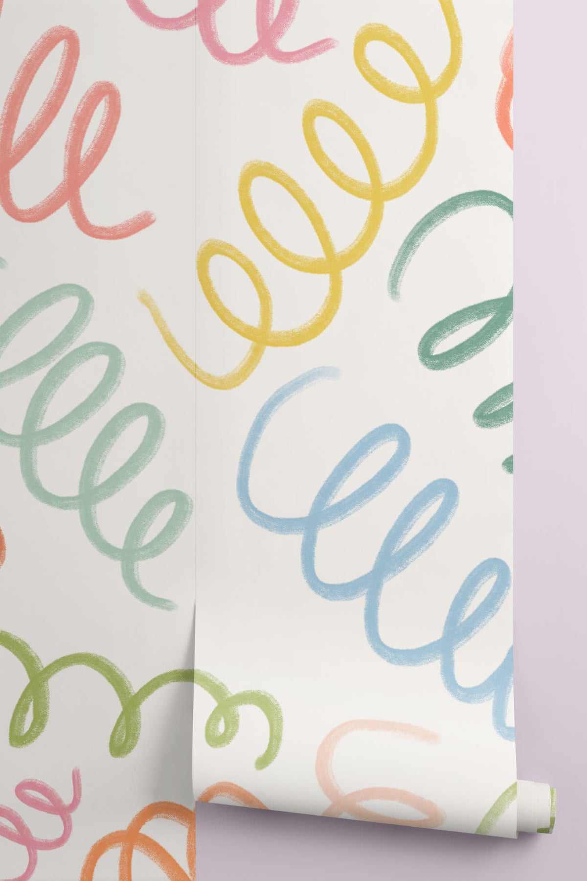 Rolled panel of The Twirling Coil mural in candy red and blue