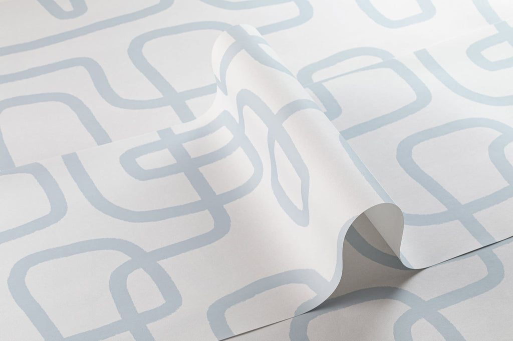 Roll of The Wandering Line wallpaper in pale blue