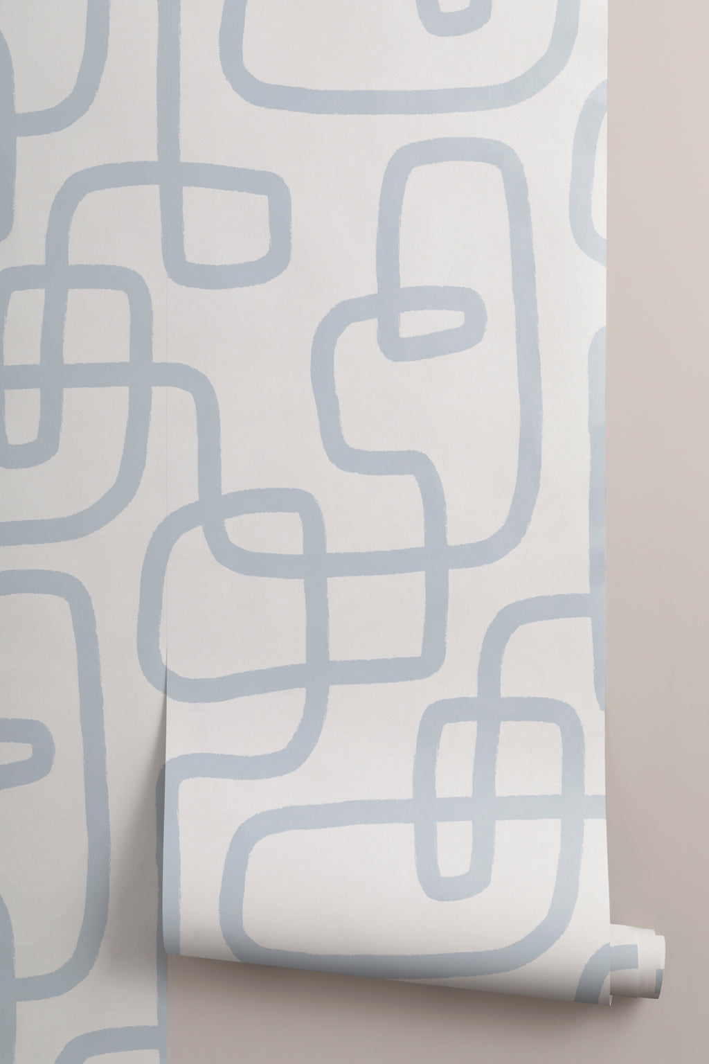 Roll of The Wandering Line wallpaper in pale blue, another angle