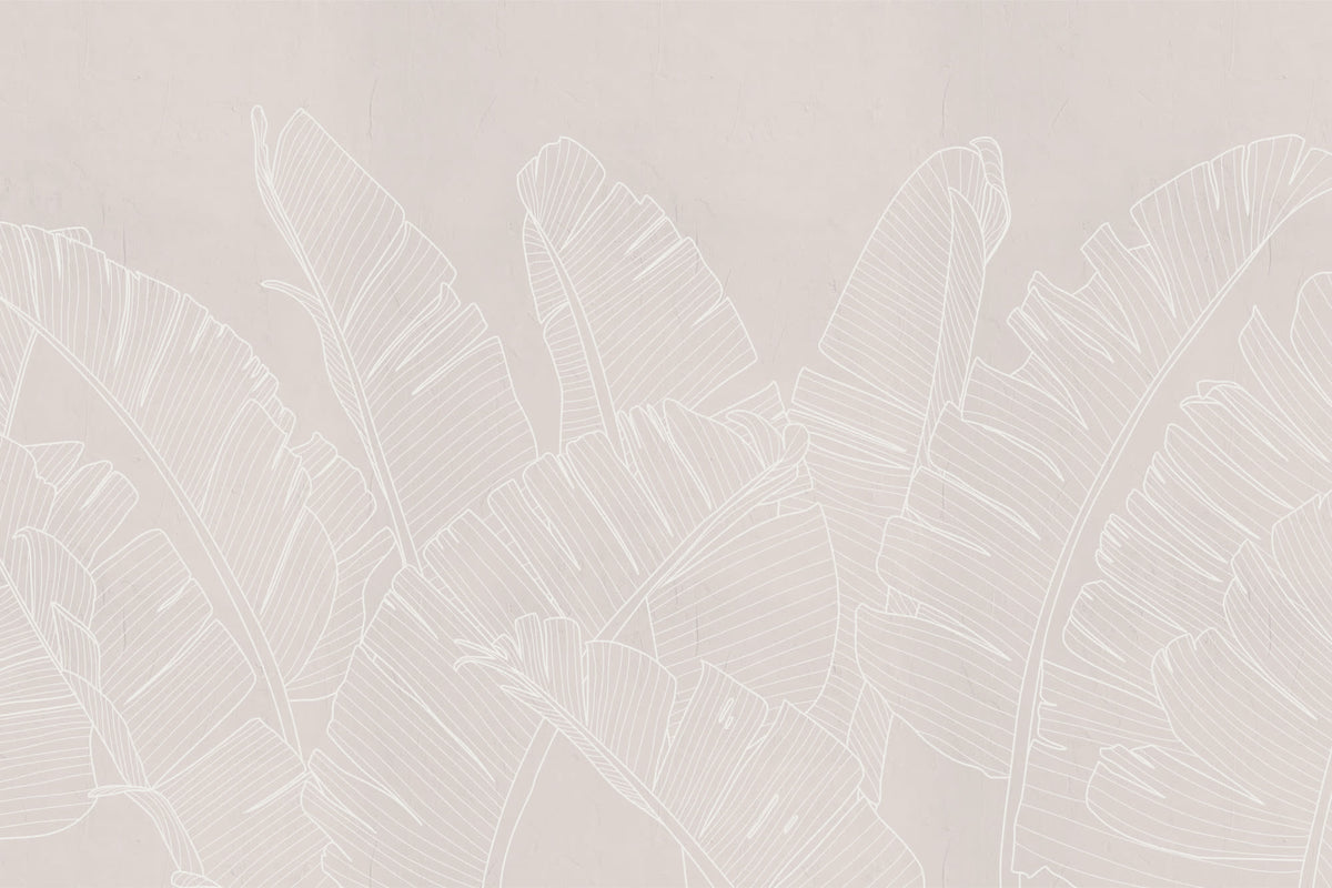 Full artwork view of The Whisper Leaf mural in pale oat, showing tone-on-tone banana leaves
