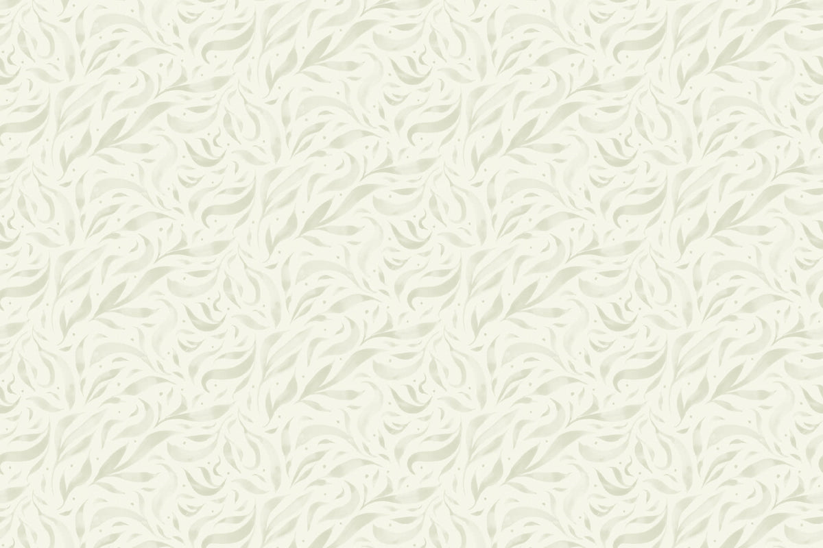 Flat pattern view of The Willow Breeze wallpaper in soft celery, showing the drifting watercolour leaves