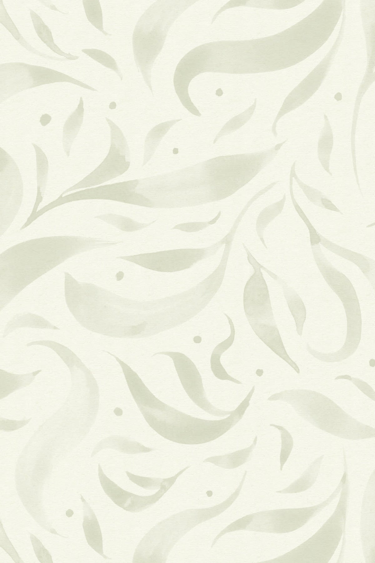 Close-up of The Willow Breeze wallpaper in soft celery showing the drifting watercolour leaves in detail