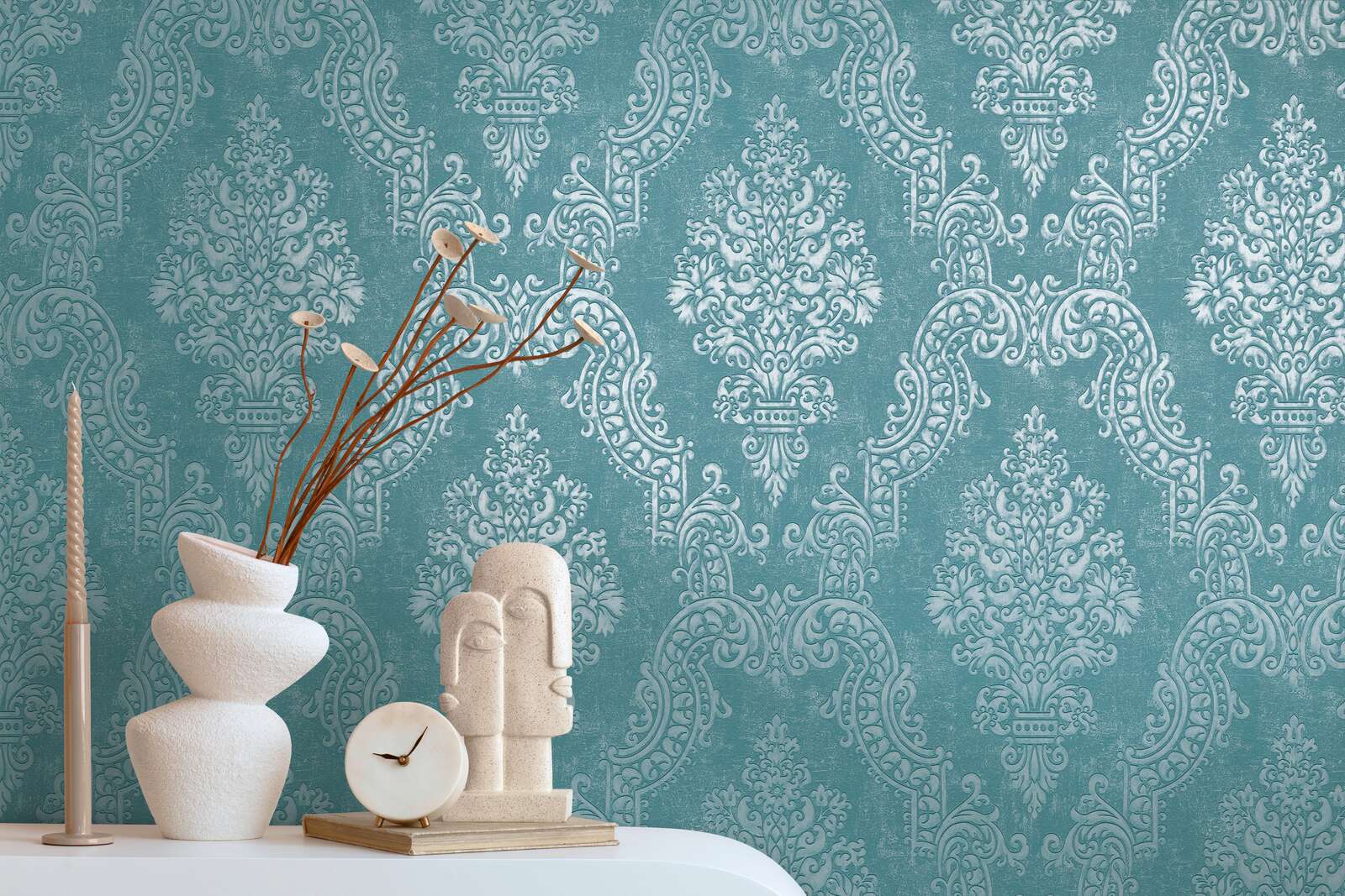 The Venetian Damask | Turquoise &amp; Shimmering Silver Luxe