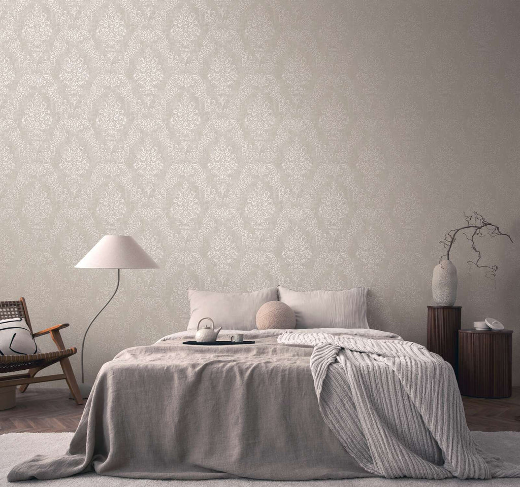 The Venetian Damask | Taupe & Shimmering Silver Luxe