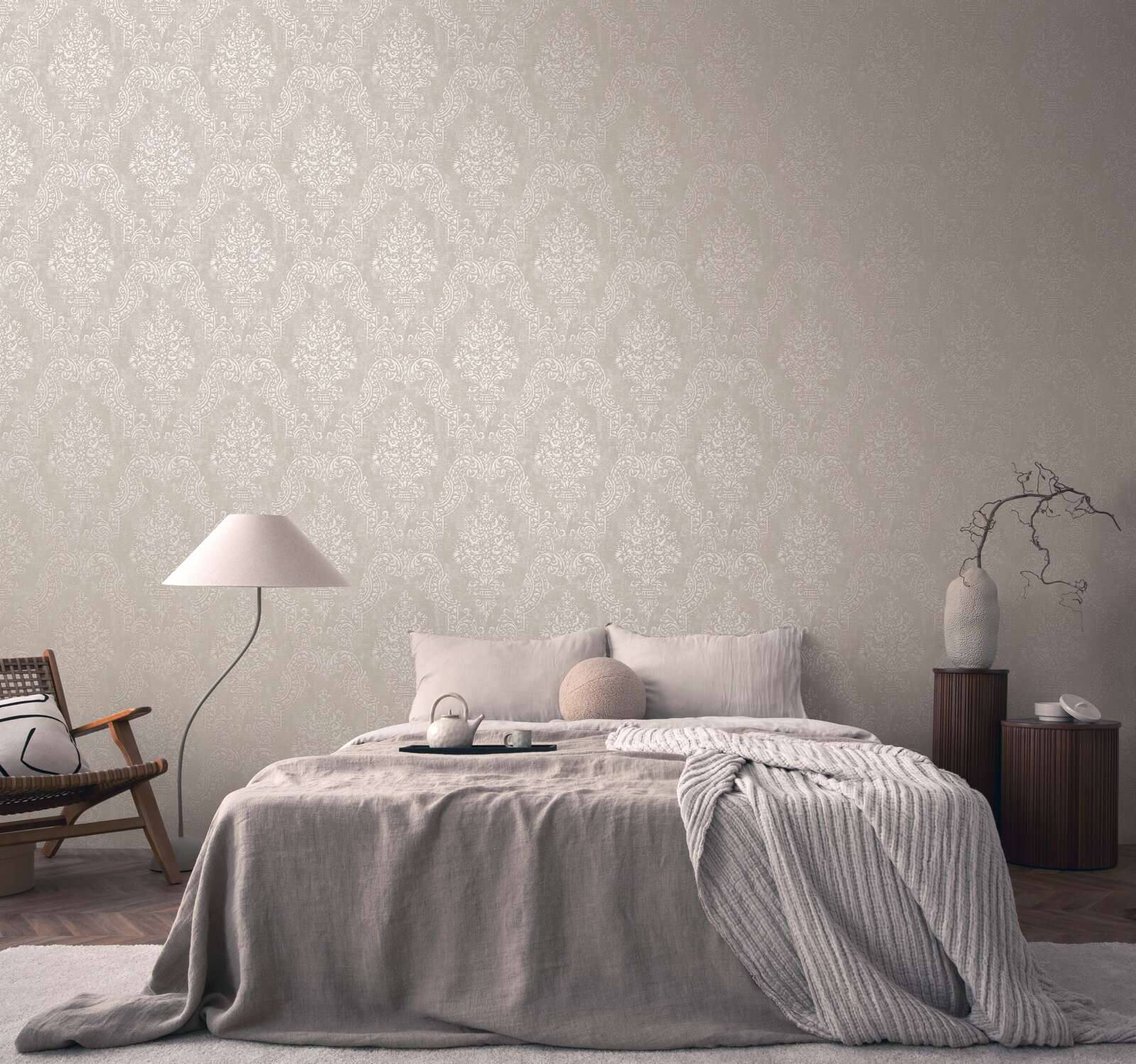 The Venetian Damask | Taupe & Shimmering Silver Luxe
