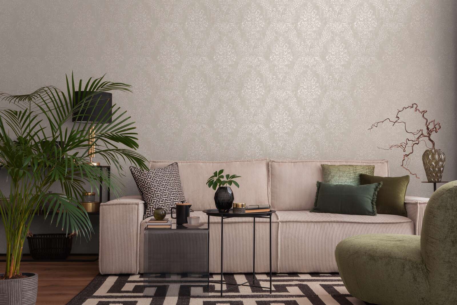The Venetian Damask | Taupe & Shimmering Silver Luxe