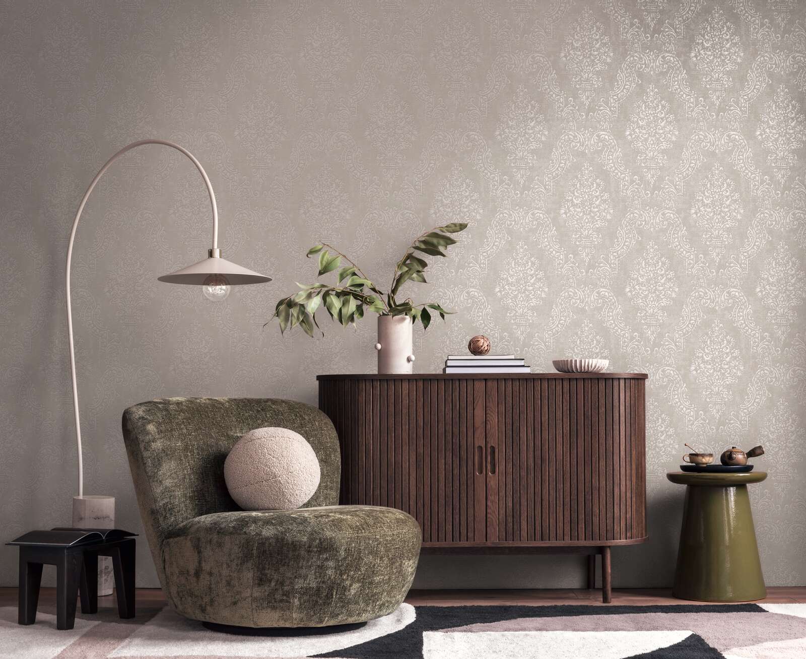The Venetian Damask | Taupe & Shimmering Silver Luxe