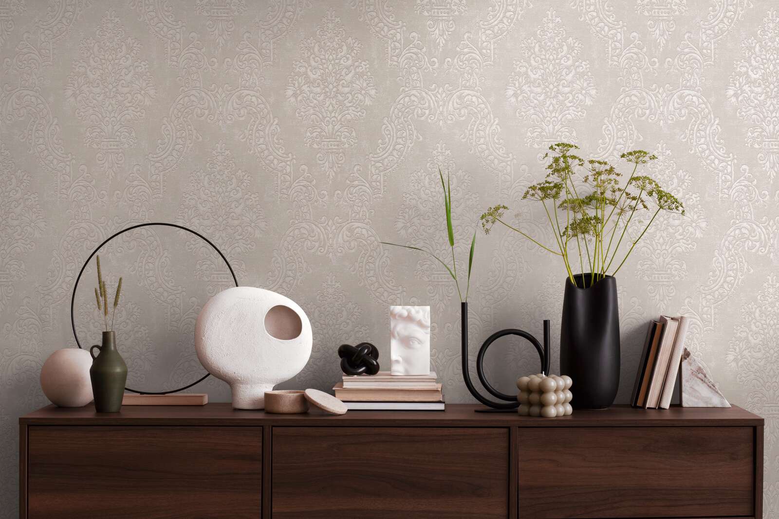 The Venetian Damask | Taupe & Shimmering Silver Luxe