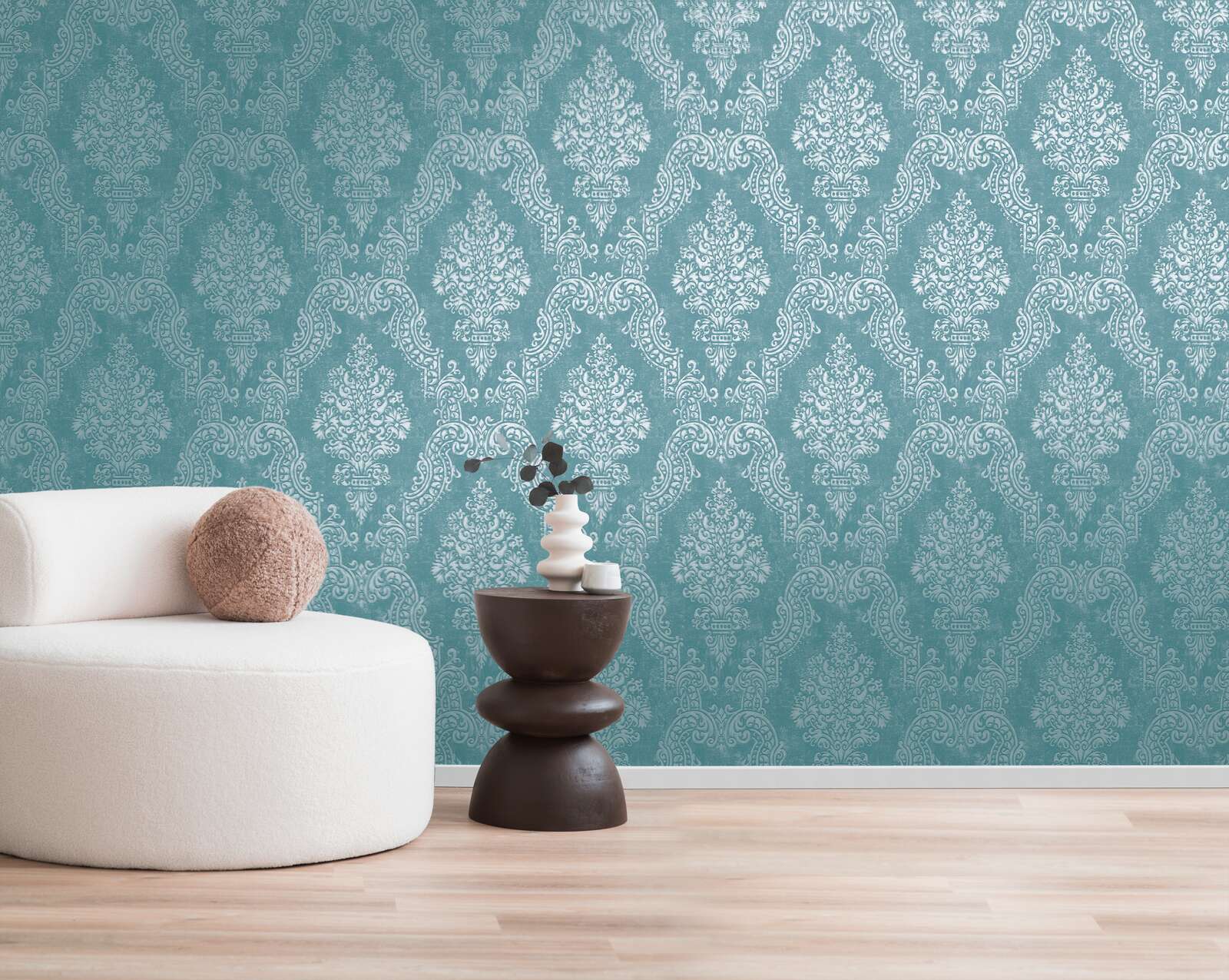 The Venetian Damask | Turquoise &amp; Shimmering Silver Luxe