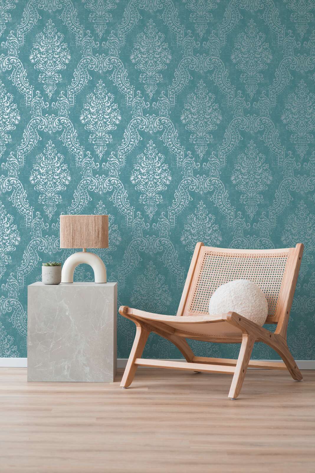 The Venetian Damask | Turquoise &amp; Shimmering Silver Luxe
