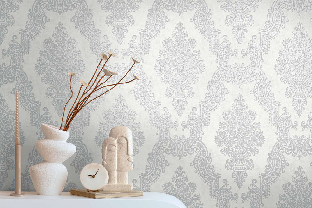 The Venetian Damask | Silver & Luminescent White Luxe