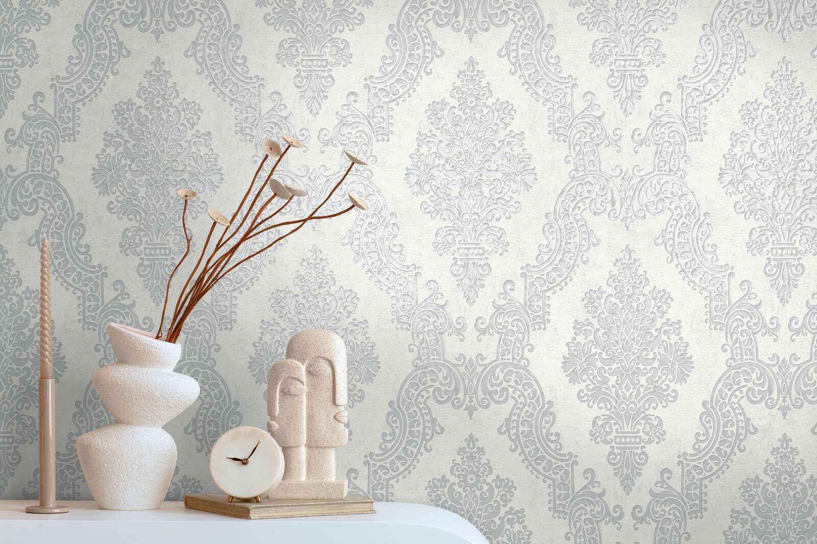 The Venetian Damask | Silver & Luminescent White Luxe